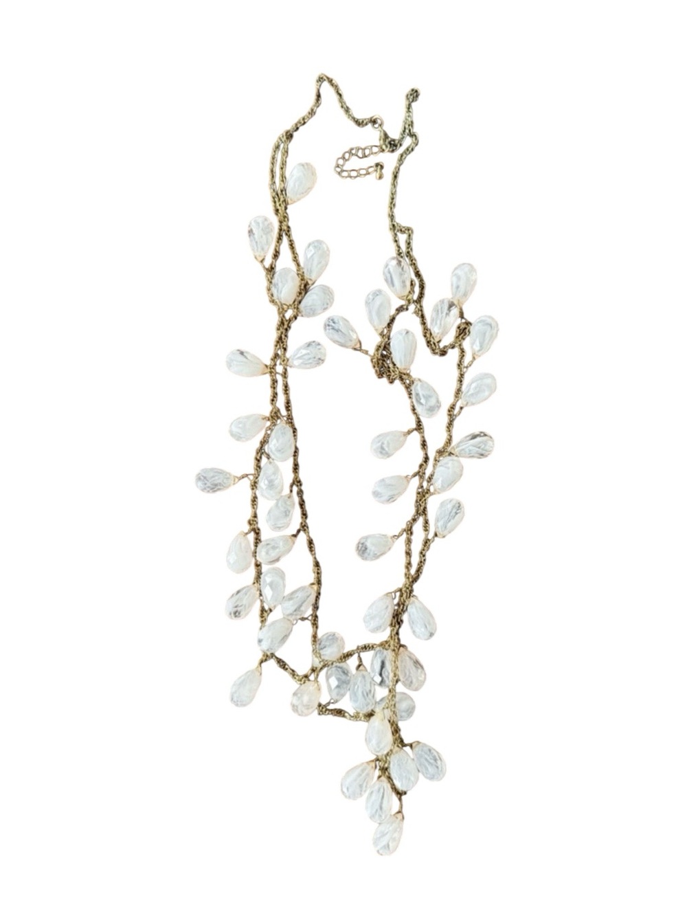 Vintage Women’s Delicate Gold Tone Chain White Teardrop Layered Necklace Jewelry